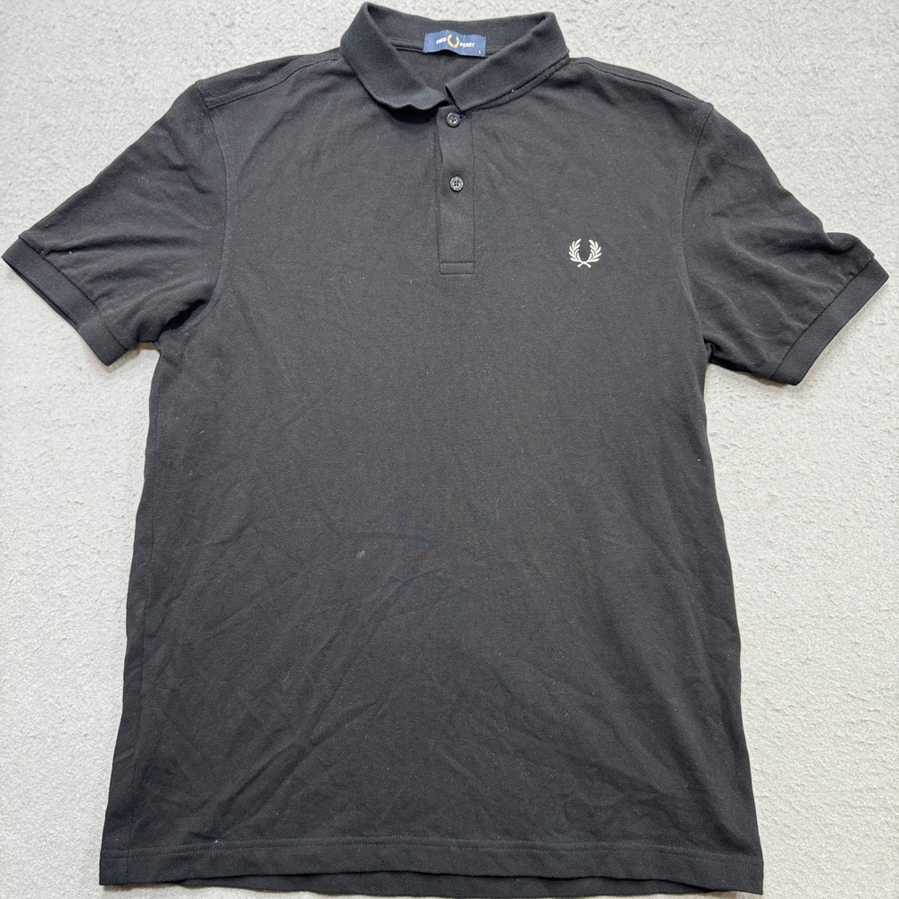 Fred Perry Polo Shirt Men's Large Black Short Sleeve Pique Classic Fit Athletic